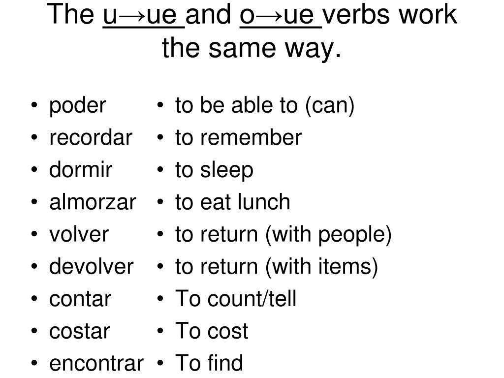Ppt Spanish Stem Changing Verbs Powerpoint Presentation Free Download Id 2246641