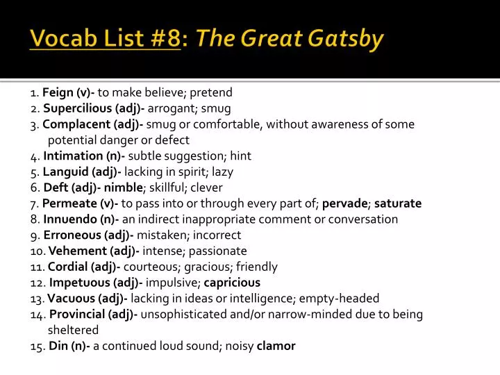 vocab list 8 the great gatsby n.
