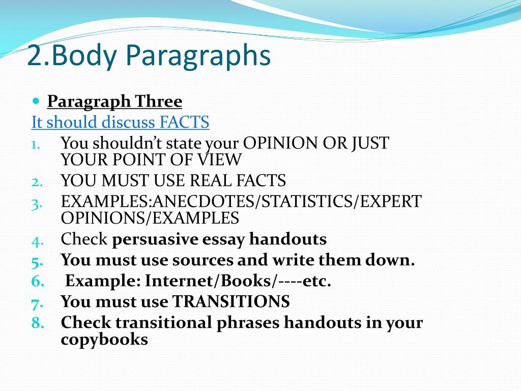 Transitions for persuasive essays