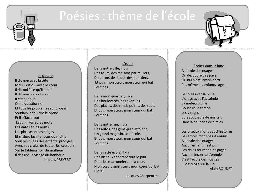 PPT - Poésies : thème de l’école PowerPoint Presentation, free download