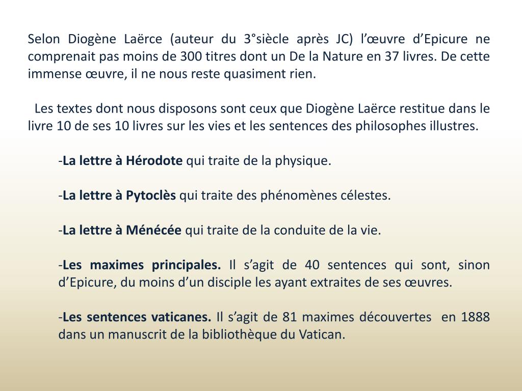 PPT - Le bonheur dans l’épicurisme antique Etude de la Lettre à Ménécée