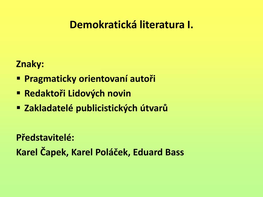 PPT - Česká literatura 1. poloviny 20. století I. PowerPoint Presentation -  ID:2287123