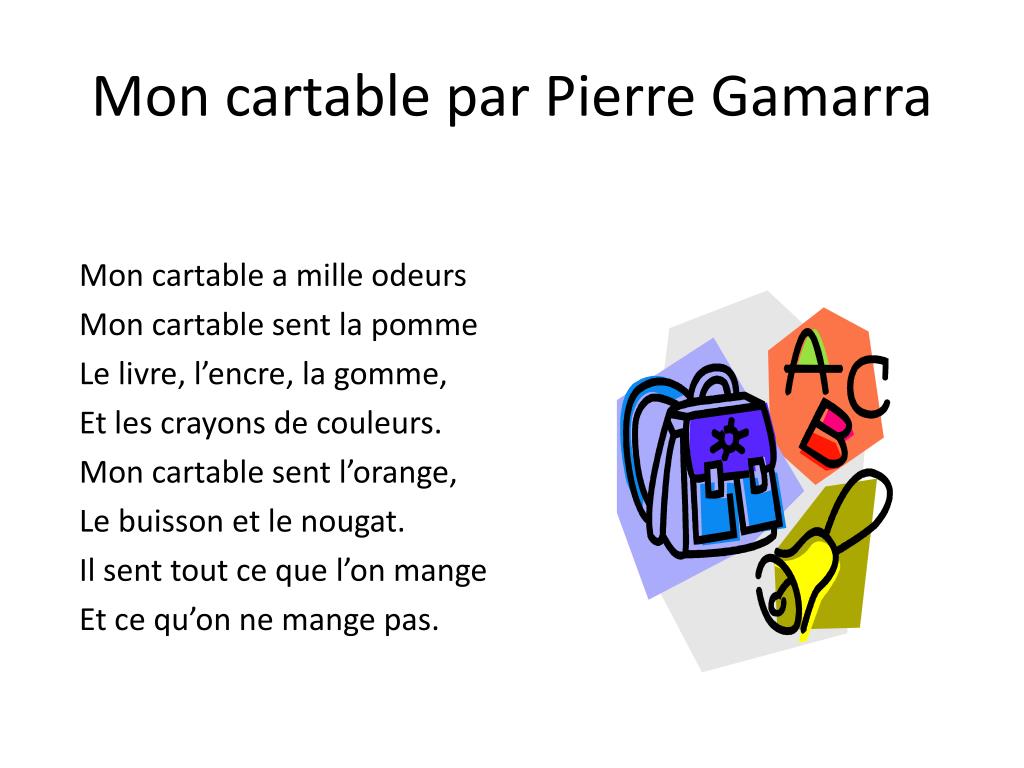 PPT - Mon cartable par Pierre Gamarra PowerPoint Presentation - ID:2290603