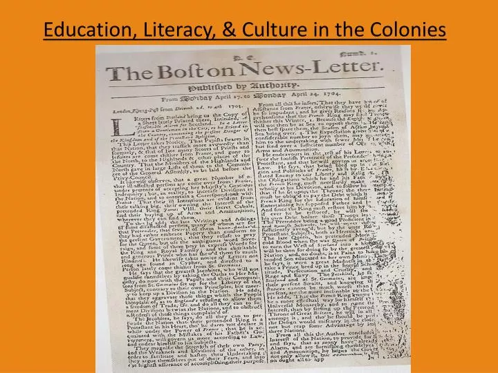 education literacy culture in the colonies n.
