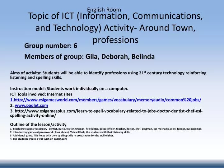 topic of ict information communications and technology activity around town professions n.