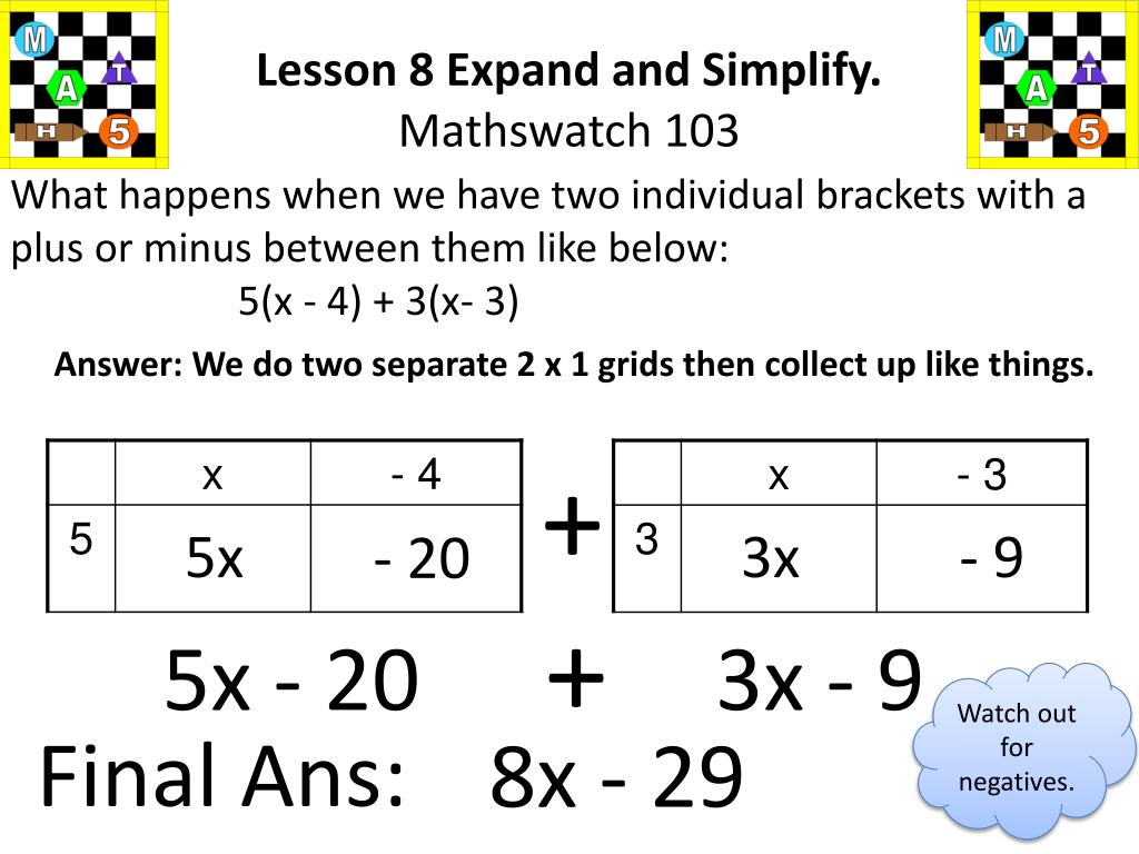 PPT Lesson 8 Expand And Simplify Mathswatch 103 PowerPoint 
