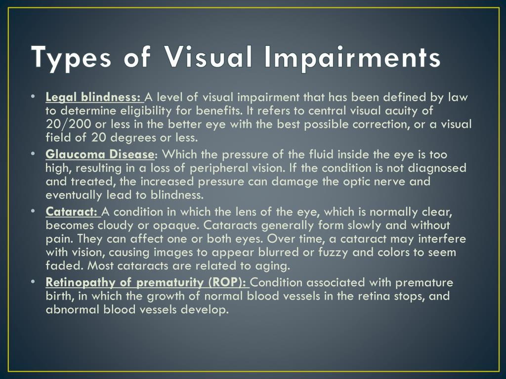 Visual impairment types