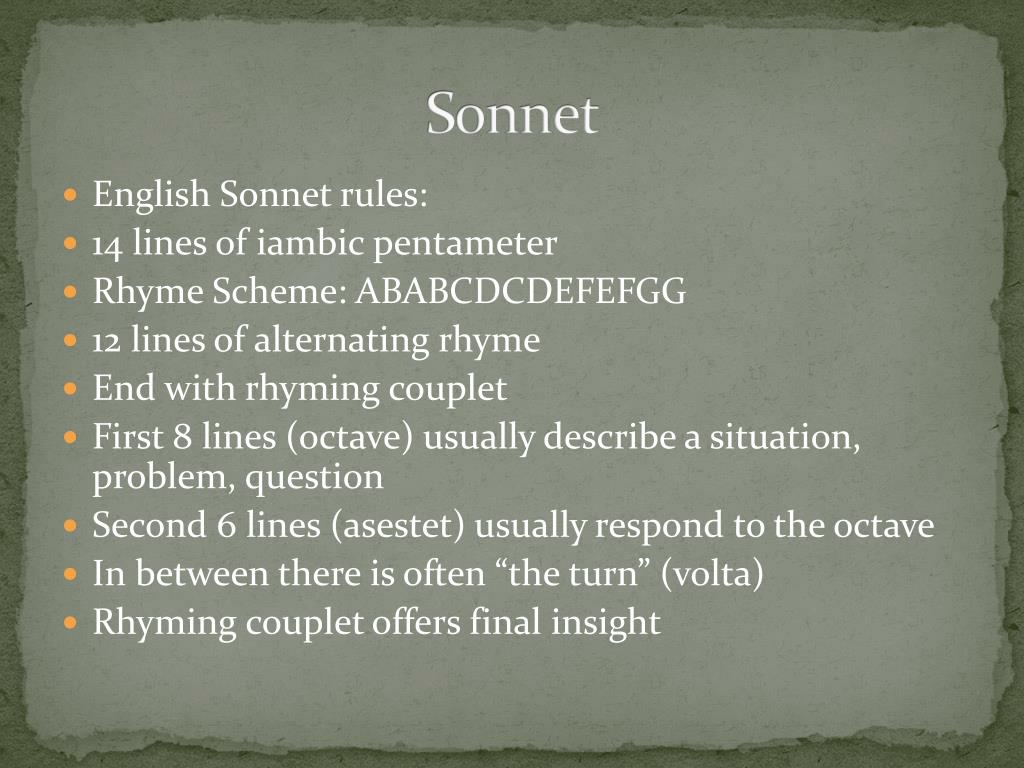 the rhythm pattern of a sonnet is iambic pentameter true or false