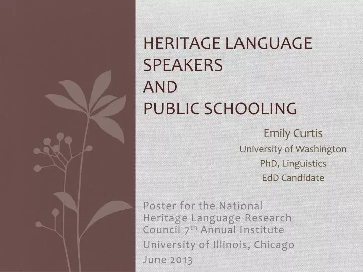 heritage language speakers and public schooling n.