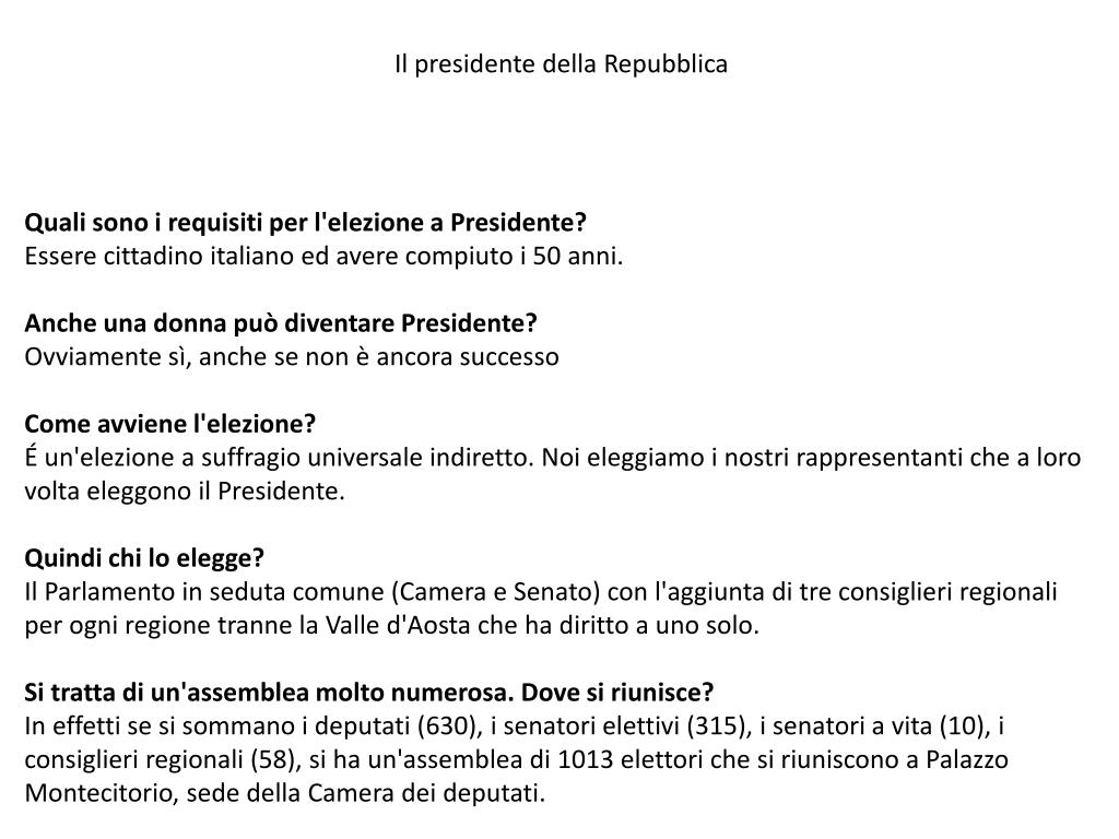 PPT - Quali sono i requisiti per l'elezione a Presidente? PowerPoint
