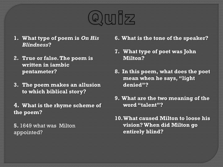 on his blindness john milton This article examines milton's poems, on his blindness and paradise lost. on his blindness john milton This article examines milton's poems, on his blindness and paradise lost.