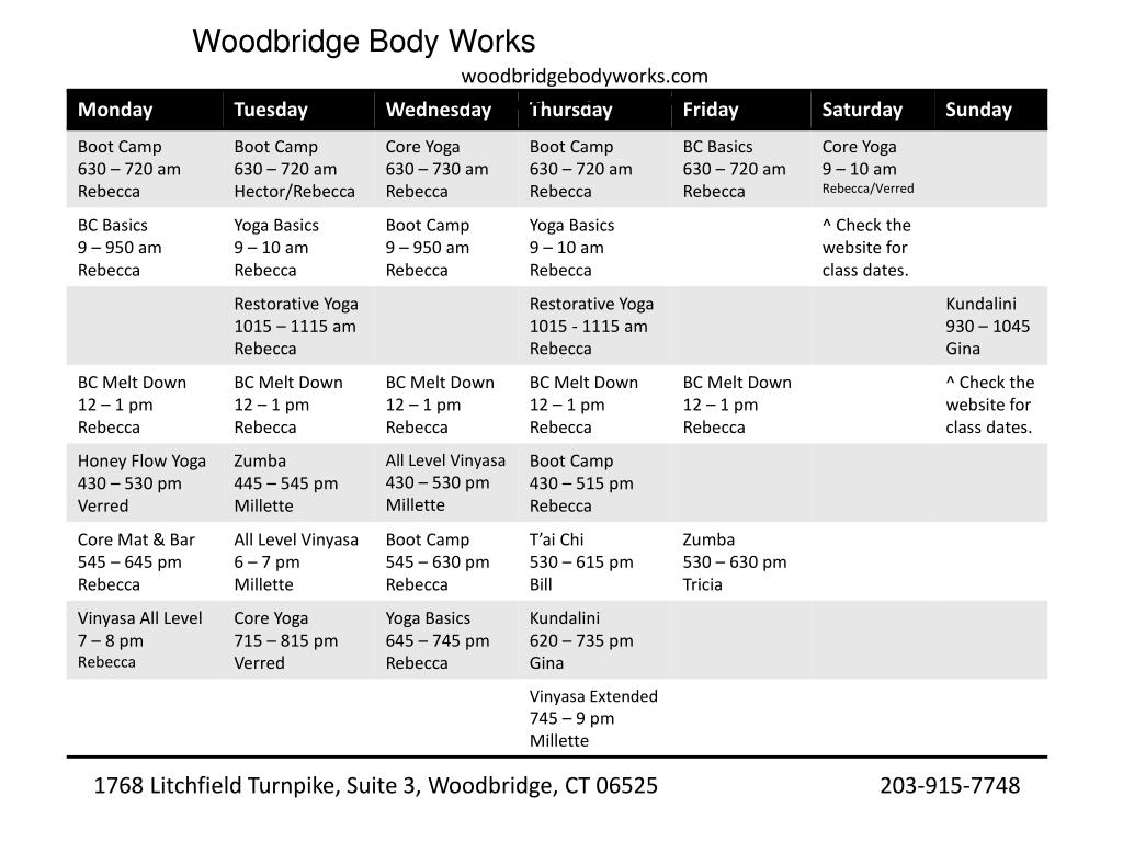 PPT Woodbridge Body Works woodbridgebodyworks February 2012 Schedule