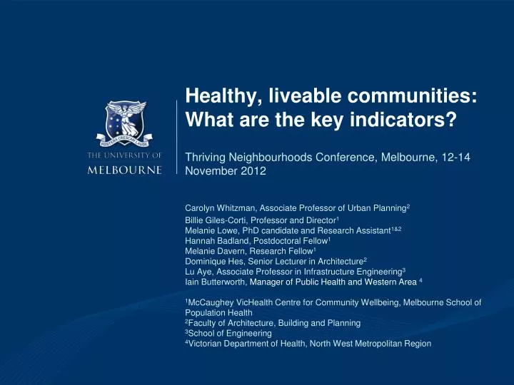 healthy liveable communities what are the key indicators n.