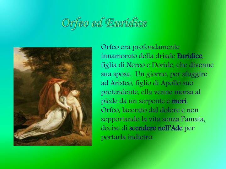 Mito Di Orfeo Ed Euridice Testo PPT - Orfeo PowerPoint Presentation - ID:2345884