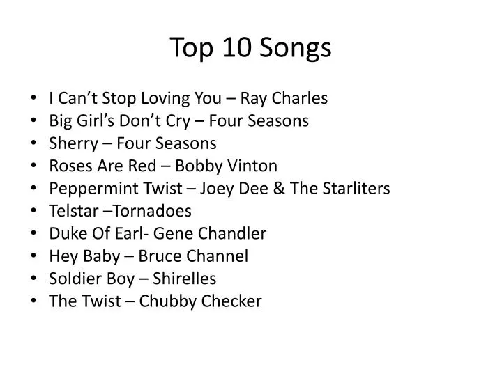PPT Top 10 Songs PowerPoint Presentation Free Download ID 2346746