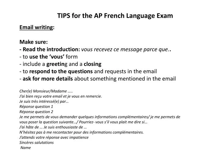 PPT TIPS for the AP French Language Exam PowerPoint Presentation