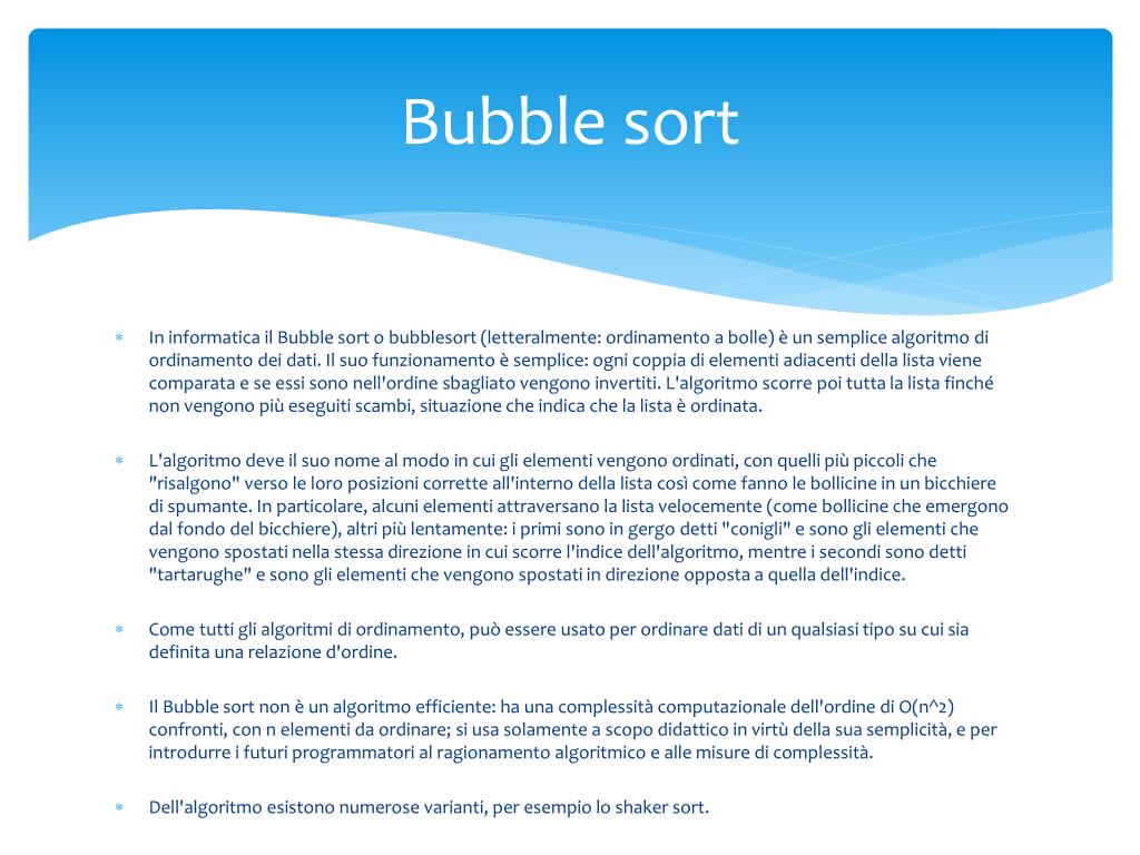 Ordinamento a bolle (Bubble sort)