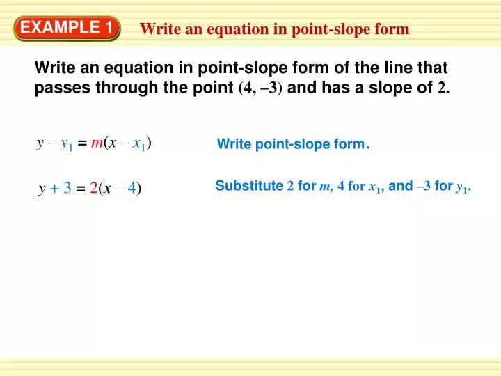 point slope form video
PPT - Write an equation in point-slope form PowerPoint ... point slope form video
PPT - Write an equation in point-slope form PowerPoint ...
