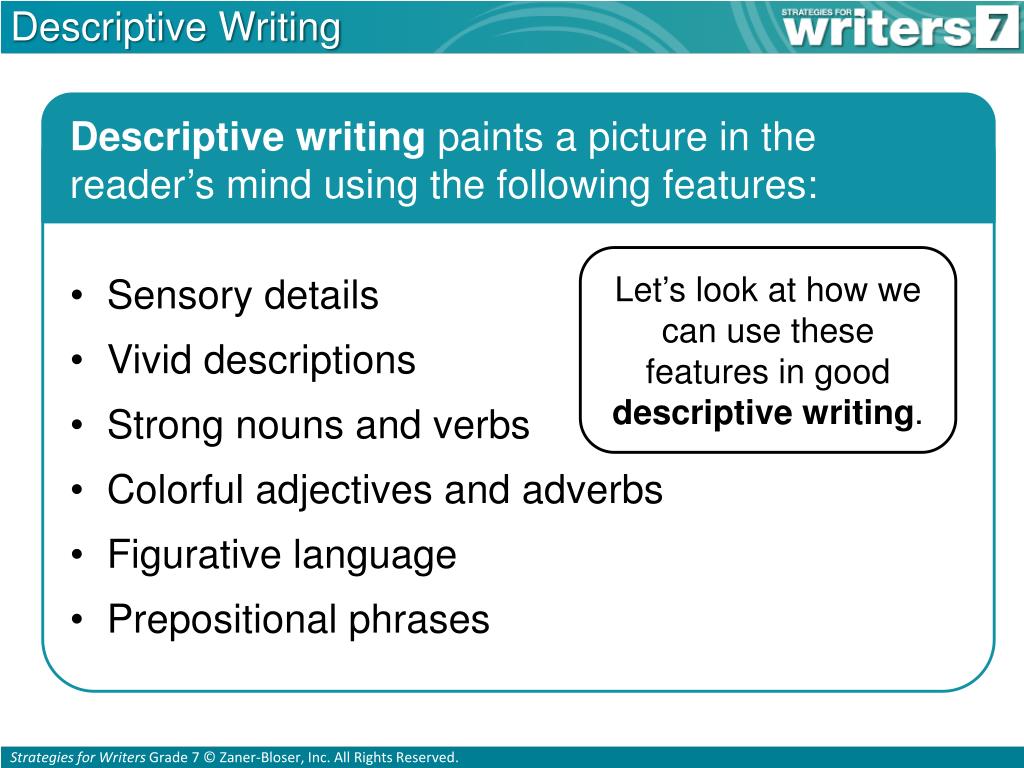 features of writing descriptive essay