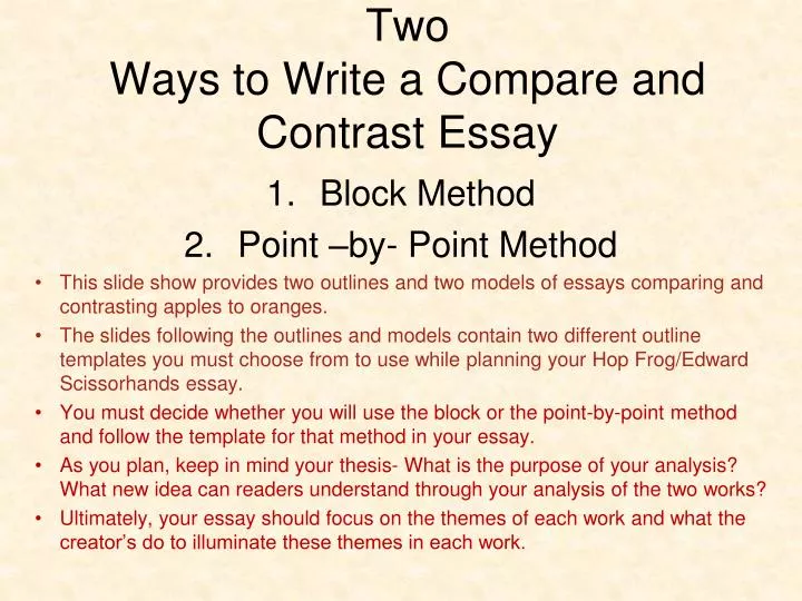 comparison and contrast essay block method sample