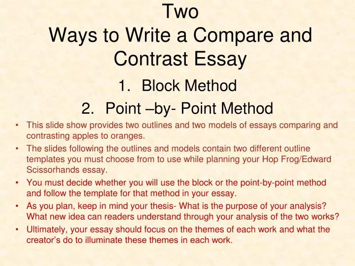 compare and contrast essay block method example