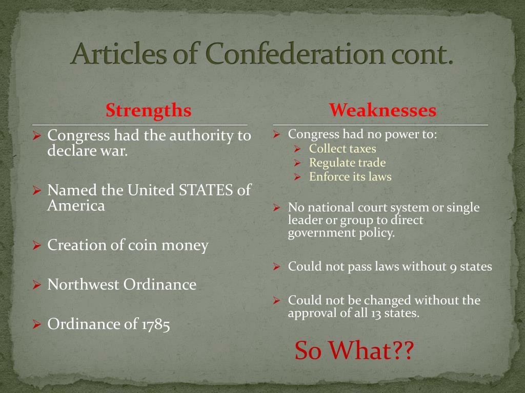 strengths of the articles of confederation essay