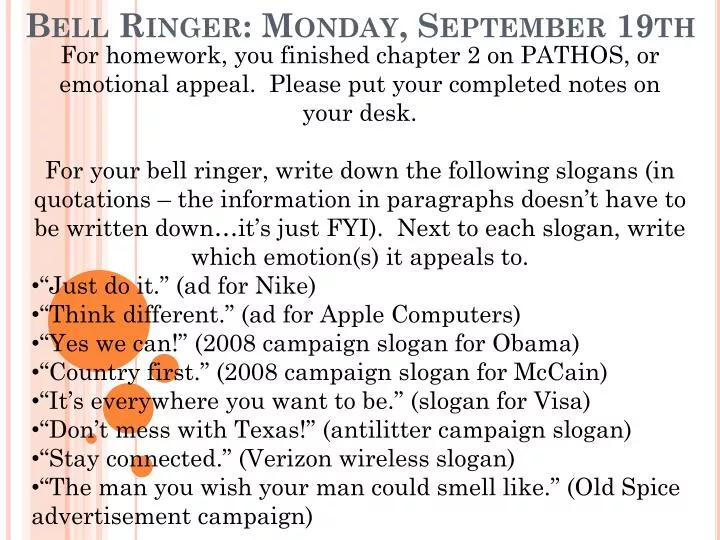 PPT Bell Ringer Monday, September 19th PowerPoint Presentation, free download ID2362511