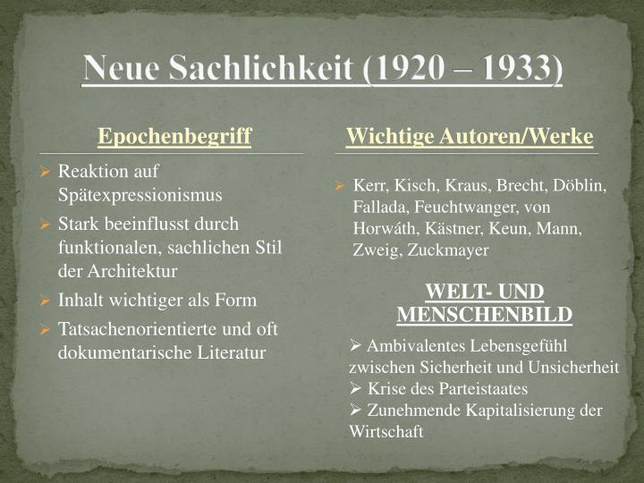 Neue Sachlichkeit Epoche Merkmale PPT - Epochen PowerPoint Presentation - ID:2368759