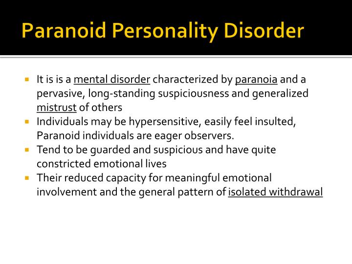 paranoid personality disorder essay Paranoid personality disorders paranoid personality disorder is a disorder commonly mistaken for schizophrenic personality disorders schizophrenia, a psychosis, is when a. paranoid personality disorder essay Paranoid personality disorders paranoid personality disorder is a disorder commonly mistaken for schizophrenic personality disorders schizophrenia, a psychosis, is when a.