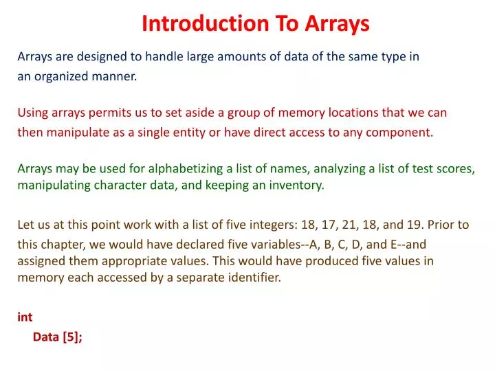 PPT - Introduction To Arrays PowerPoint Presentation, free download ...