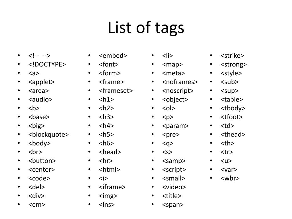 html presentation tags