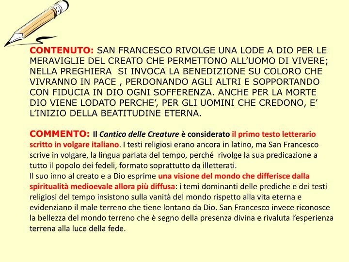 Cantico Delle Creature Figure Retoriche PPT - SAN FRANCESCO D’ASSISI E IL CANTICO DELLE CREATURE PowerPoint