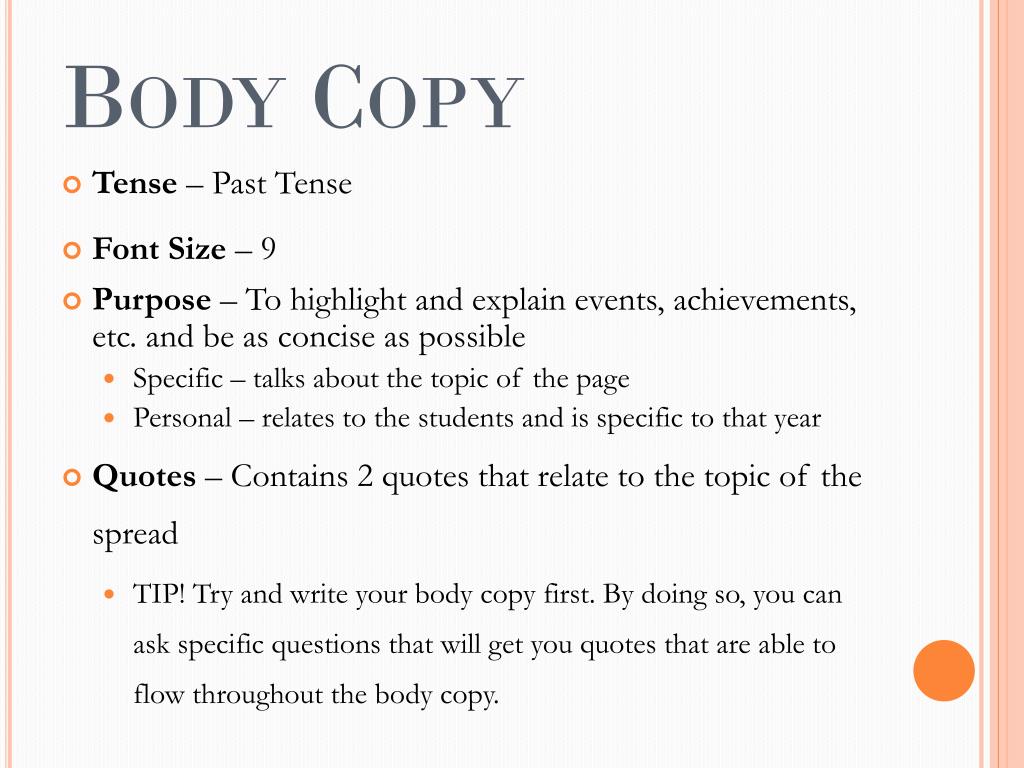 PPT - Body Copy, Captions, Quotes, Indexing , Names&amp; Grades, Blacklist  and Bonus Elements PowerPoint Presentation - ID:2376843