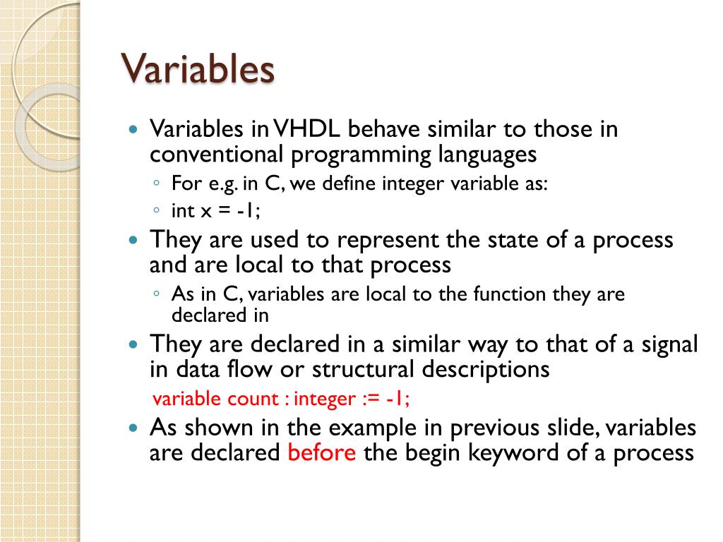 what is variable assignment in vhdl