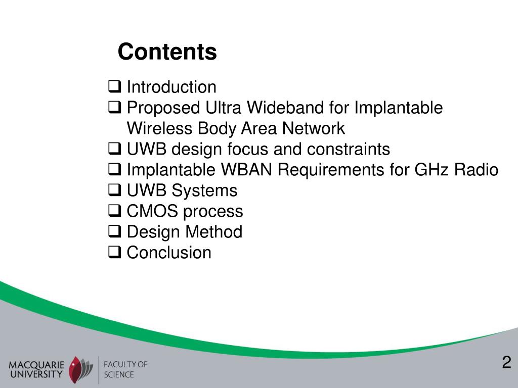 PPT - Proposed Ultra Wideband for Implant Wireless Body Area Network ...