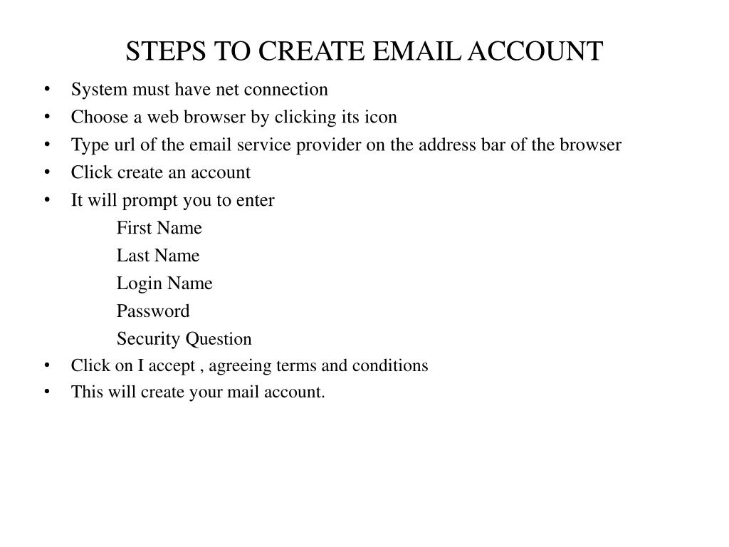  A list of steps to create an email account with a temporary email service provider.