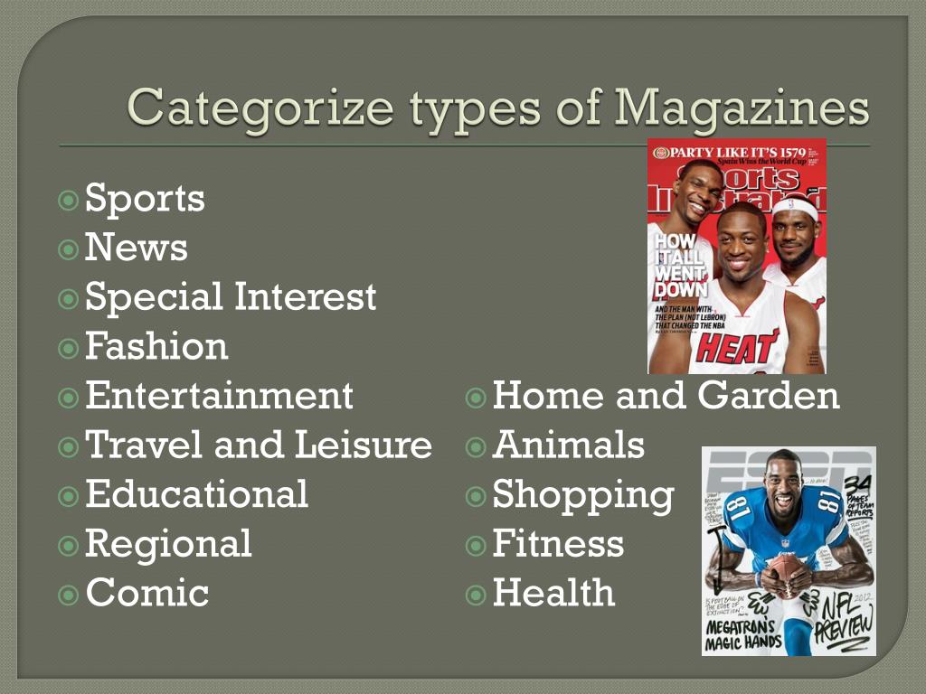 Kind magazine. Types of Magazines. Kinds of Magazines. Categorize orders. Categorize for presentation.