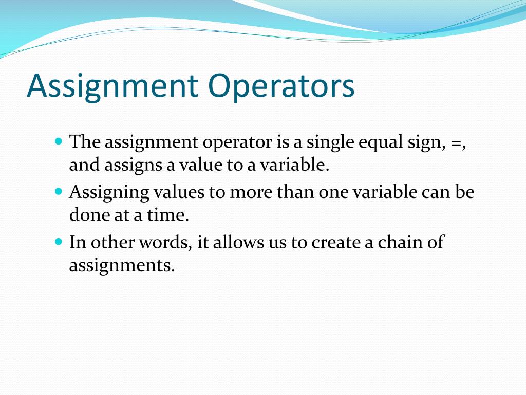 assignment operator in w3schools
