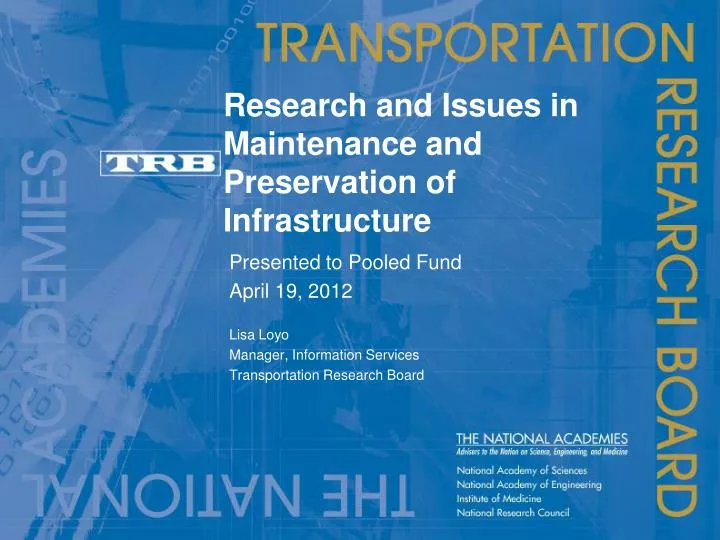 research and issues in maintenance and preservation of infrastructure n.