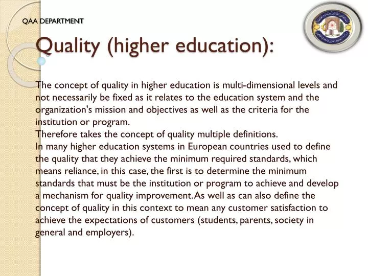definition of quality assurance in higher education