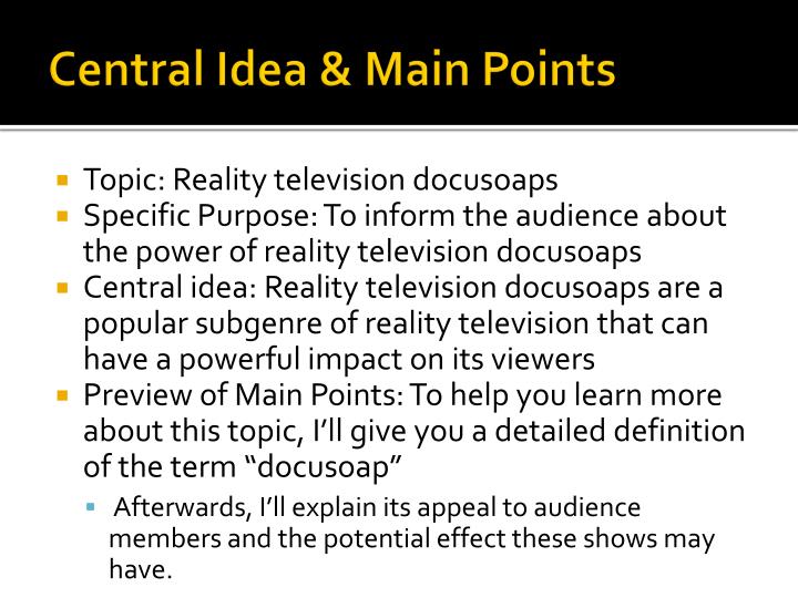 central idea examples speech