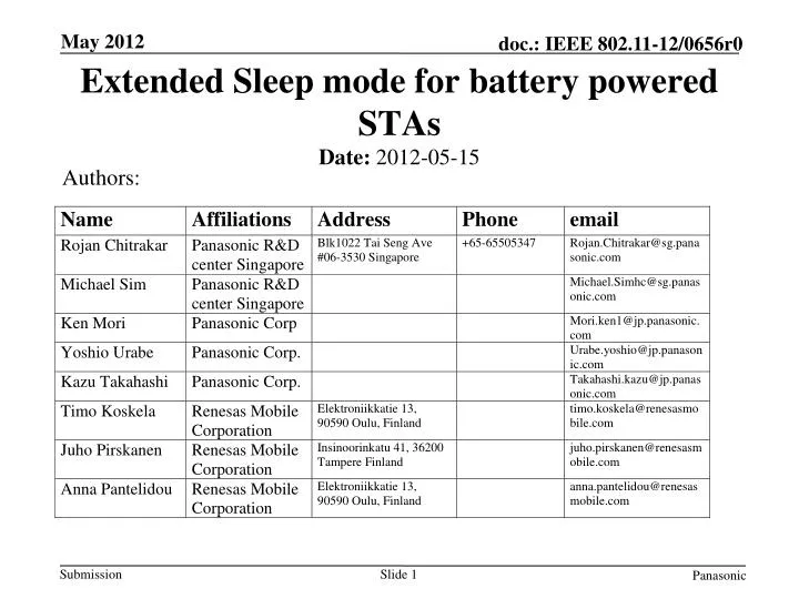 extended sleep mode for battery powered stas n.