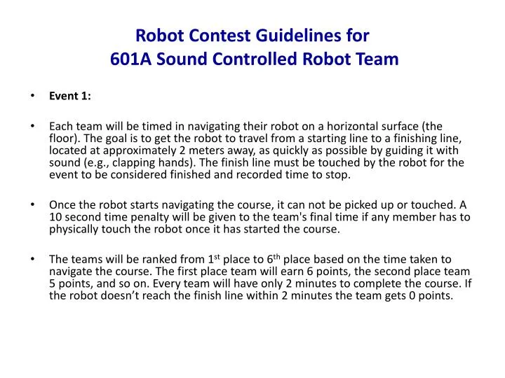 PPT Robot Contest Guidelines for 601A Sound Controlled Robot Team