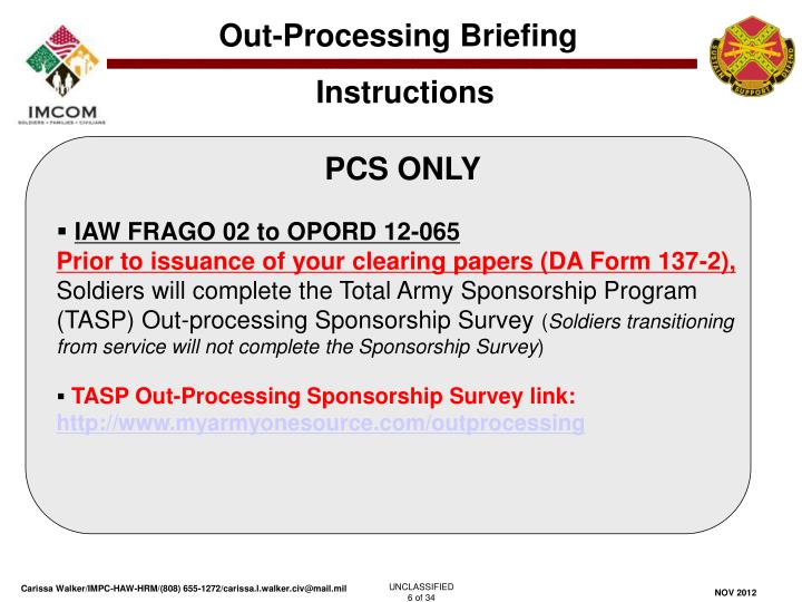 PPT In Out Processing IOP Section Out Processing Briefing Please 