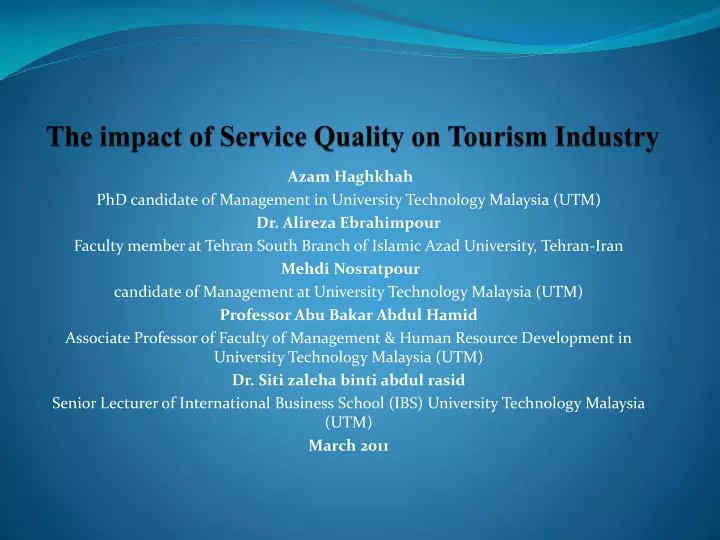 case study about quality service management in tourism and hospitality