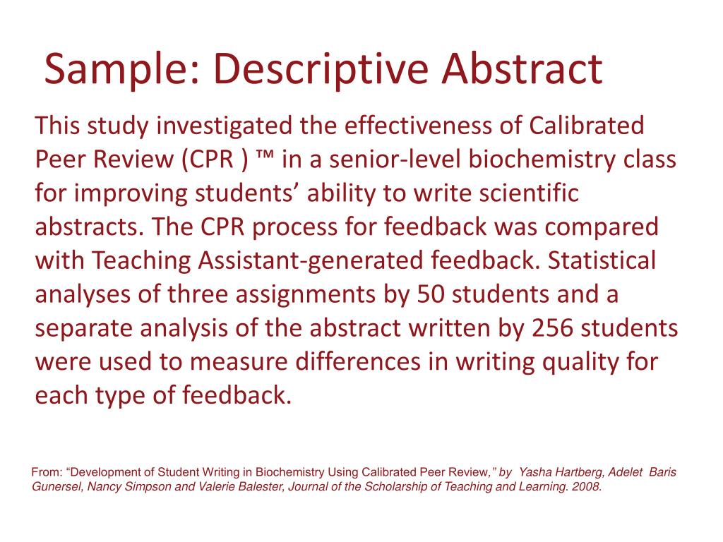 example of descriptive abstract in research