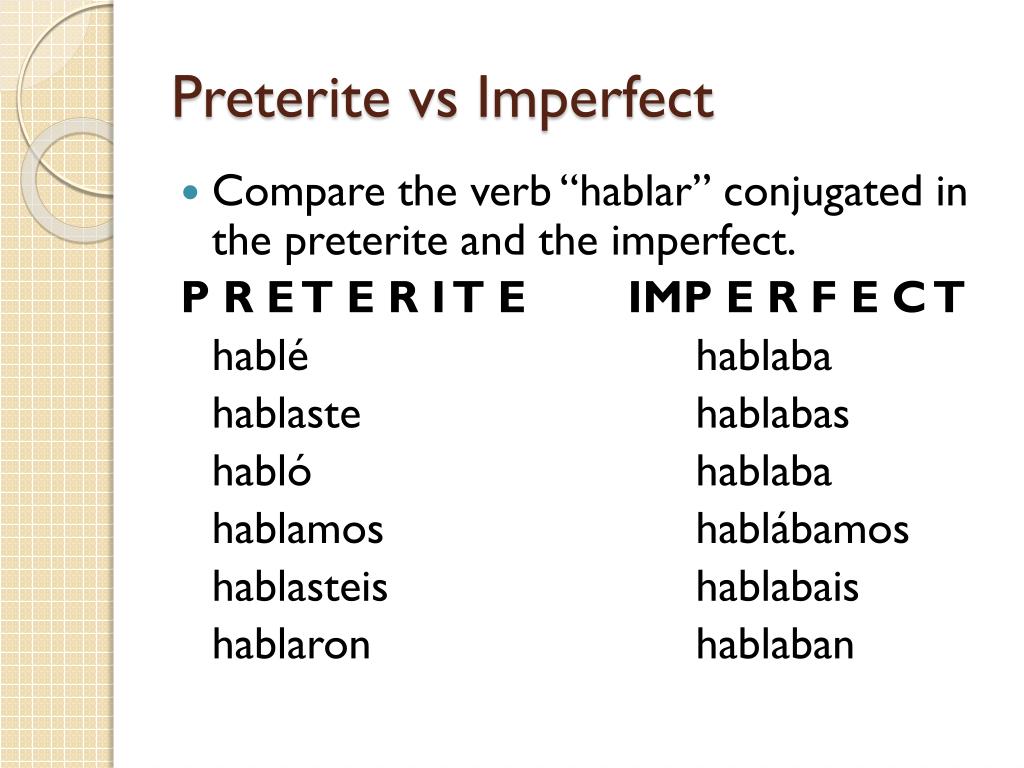 Preterite And Imperfect Chart