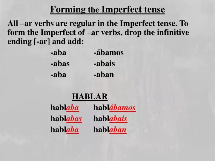 Imperfect Tense Spanish Chart