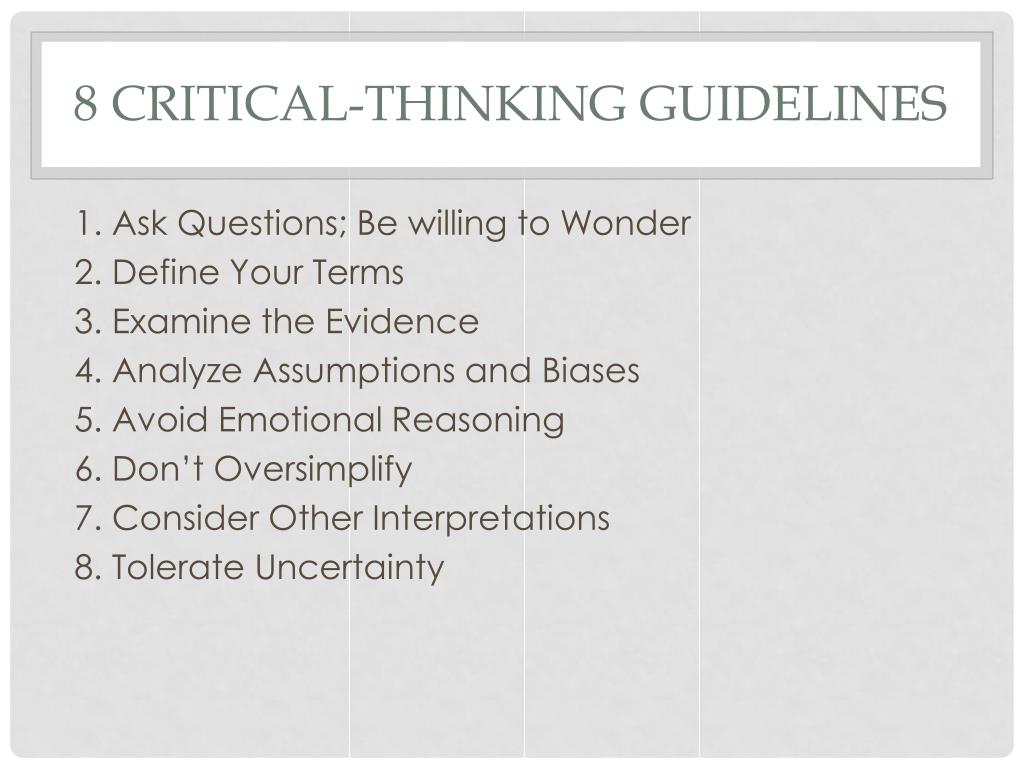 the eight critical thinking guidelines in psychology