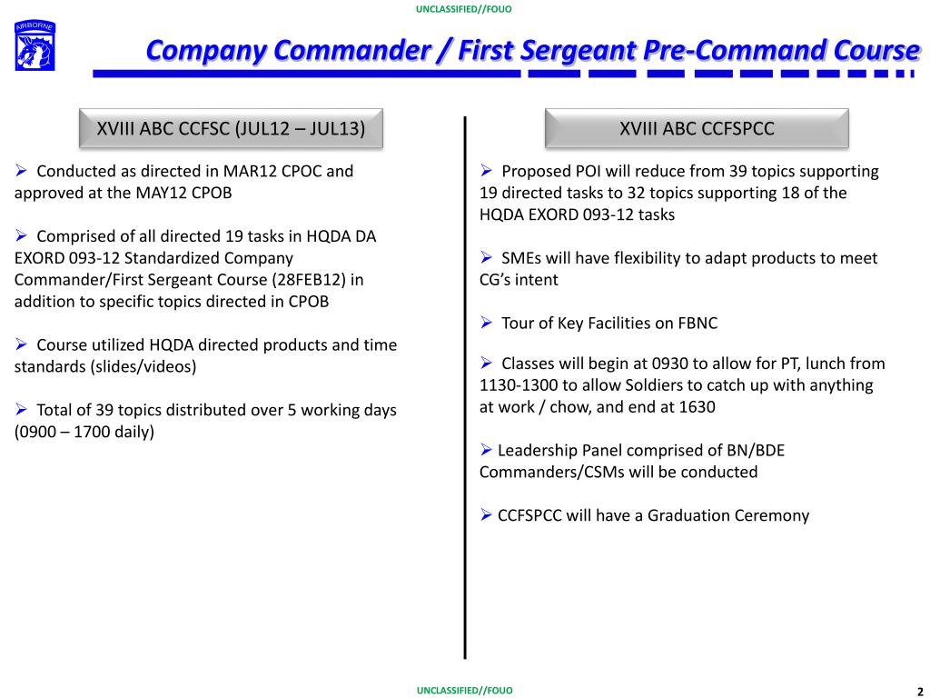 PPT XVIII AIRBORNE CORPS Company Commander / First Sergeant Pre PPT XVIII AIRBORNE CORPS Company Commander / First Sergeant Pre